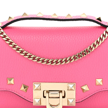 Valentino Garavani Pebbled Calfskin Rockstud Flip Lock Wallet On Chain Feminine Pink 7 of 9