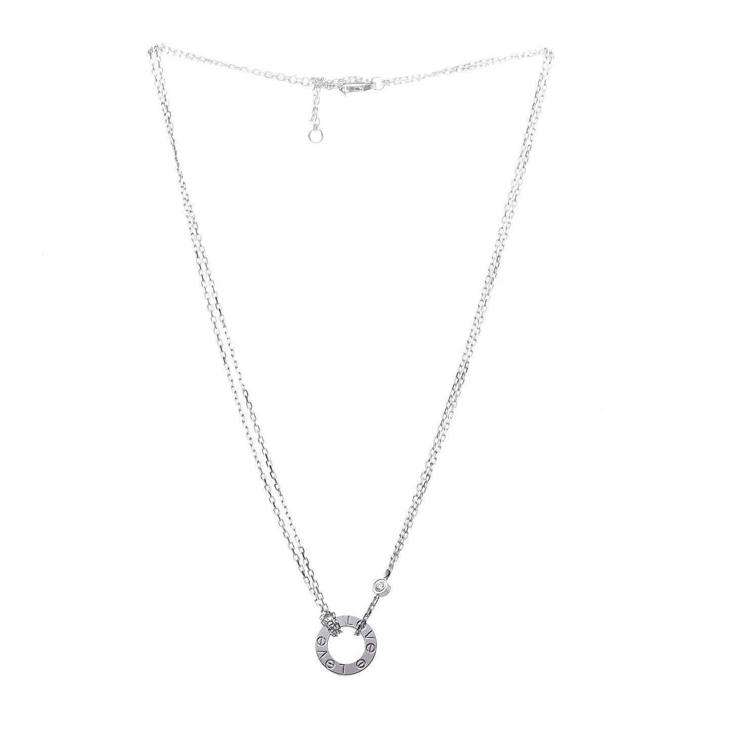 18K White Gold 2 Diamond LOVE Necklace