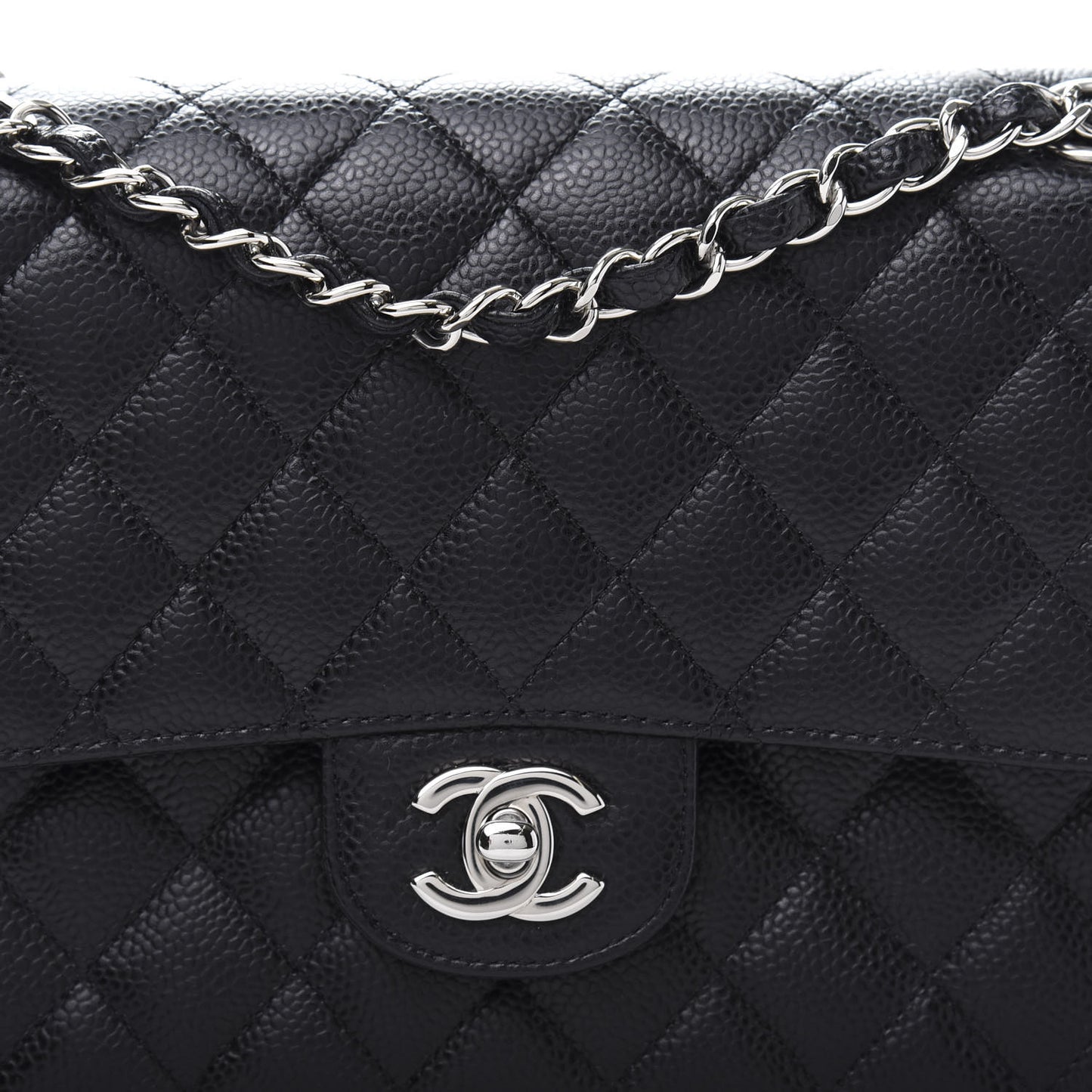 Caviar Quilted Medium Double Flap Black