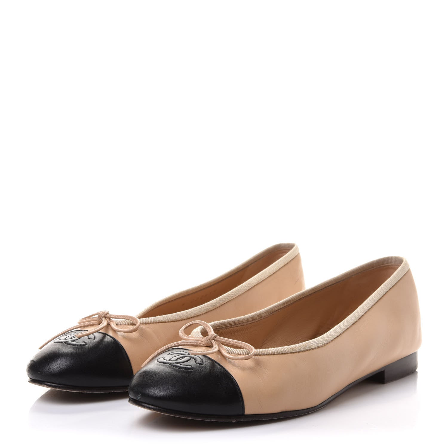 Chanel Lambskin Cap Toe CC Ballerina Flats 39 Beige Black 3 of 13
