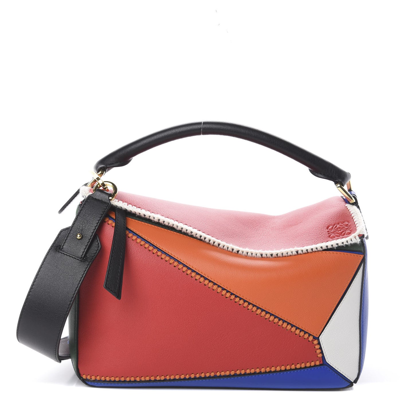 Calfskin Medium Patchwork Puzzle Bag Multicolor