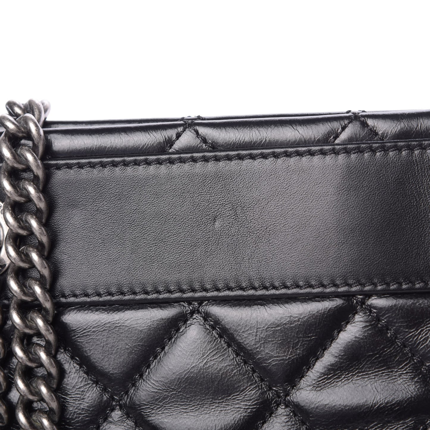 Glazed Calfskin Quilted Shopping Tote Black