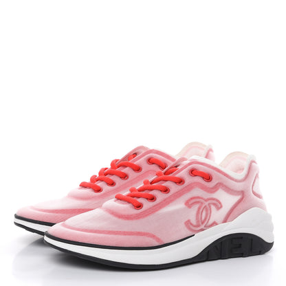 Chanel Mesh Lycra Womens CC Sneakers 39.5 White Red 3 of 9