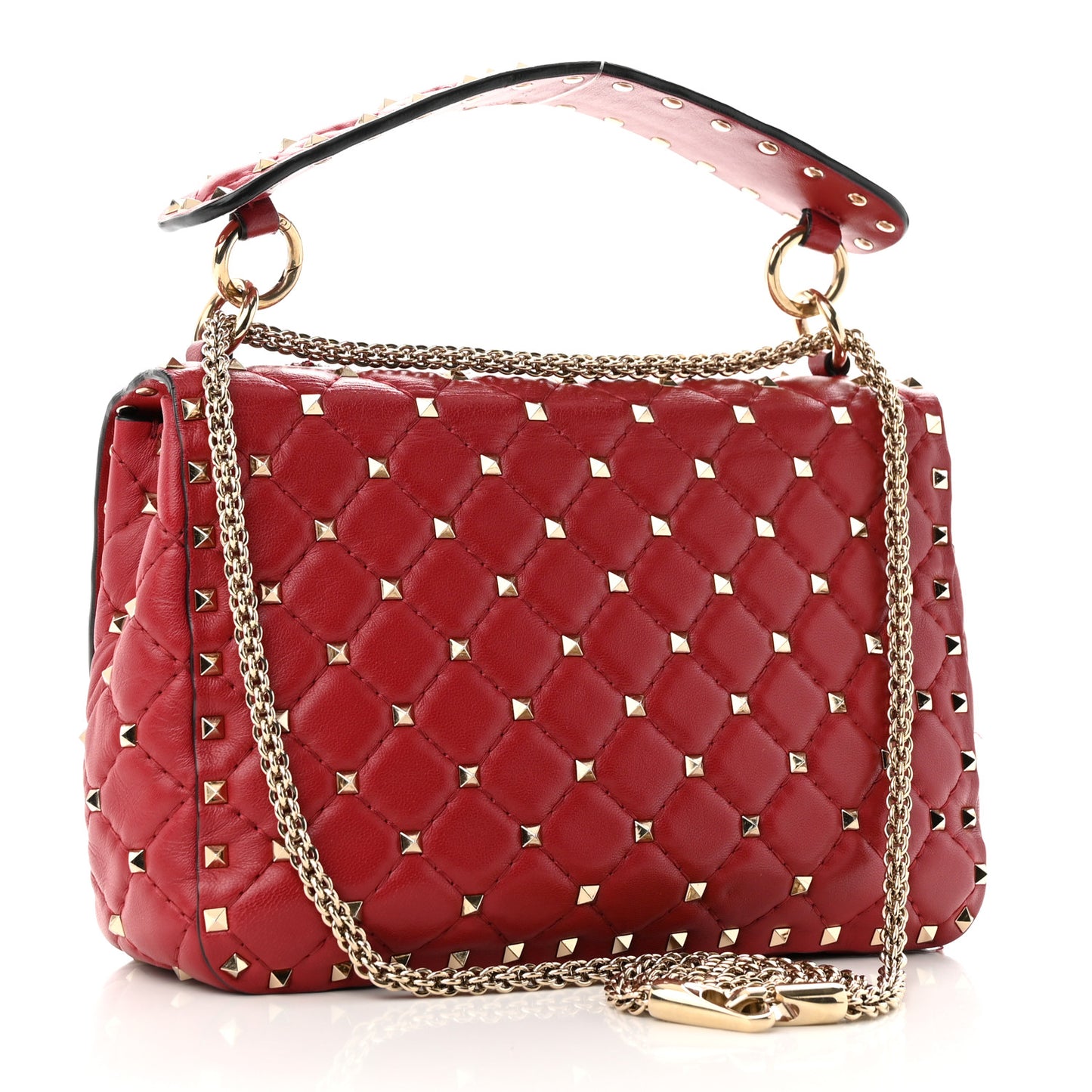 Nappa Roses Crystal Medium Rockstud Spike Shoulder Bag Red