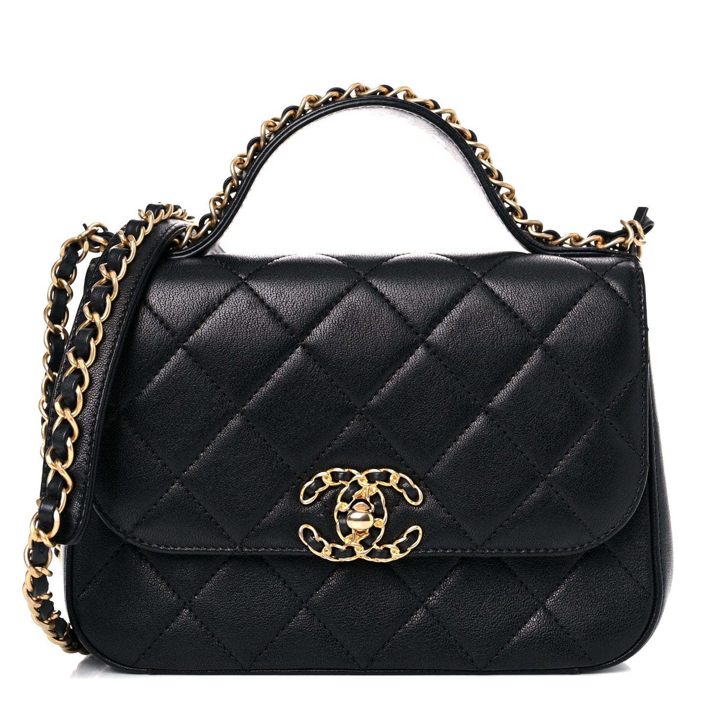 Lambskin Quilted Small Chain Infinity Top Handle Flap Black