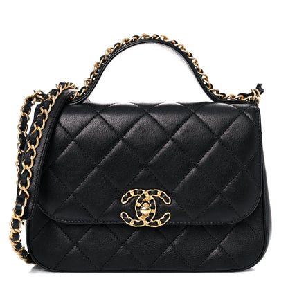 Chanel Lambskin Quilted Small Chain Infinity Top Handle Flap Black 1 of 14