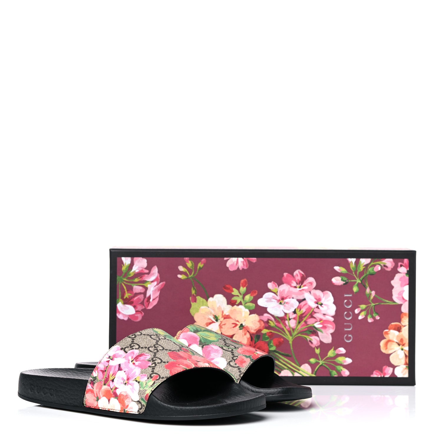 Gucci GG Supreme Monogram Blooms Slide Sandals 39 Beige Multicolor 9 of 9