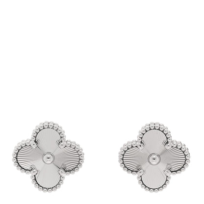 Van Cleef & Arpels 18K White Gold Guilloche Vintage Alhambra Earrings 1 of 5