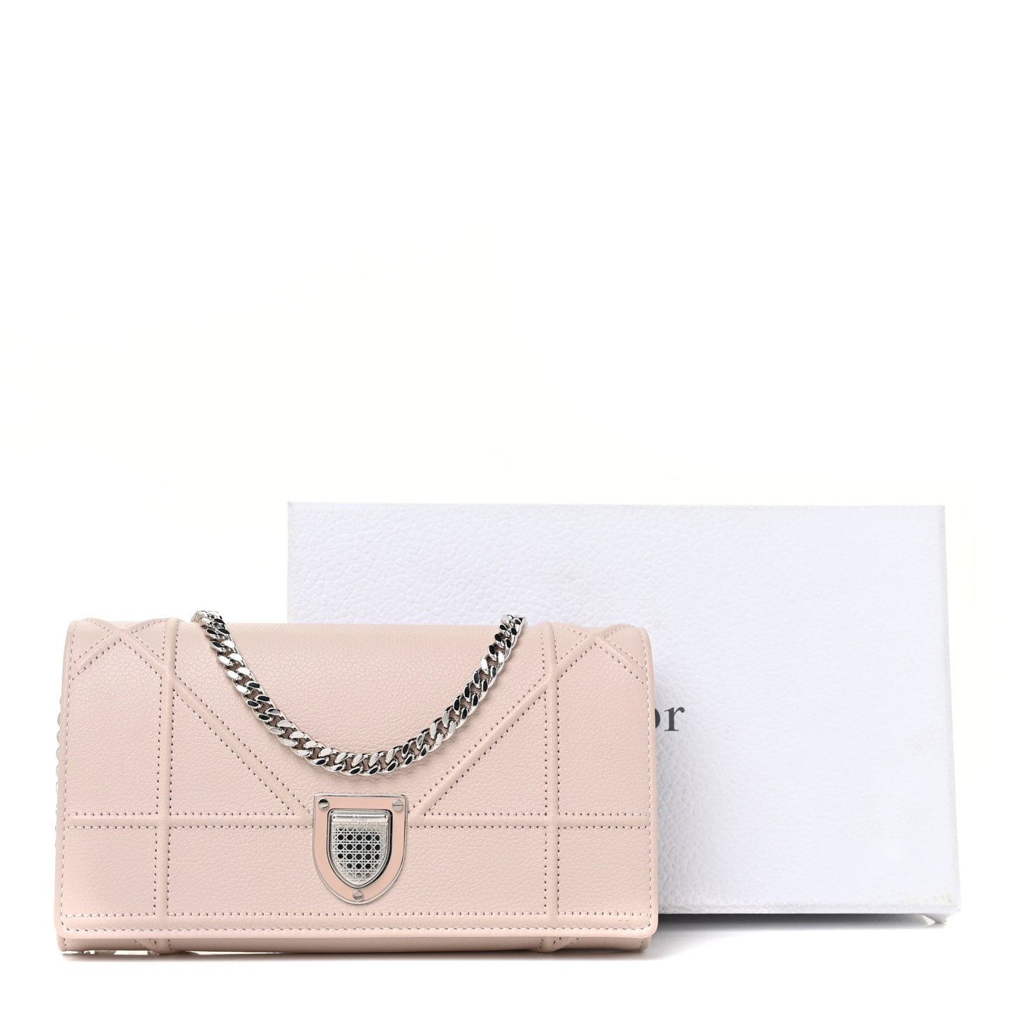 Grained Calfskin Diorama Wallet on Chain Pouch Rose Poudre