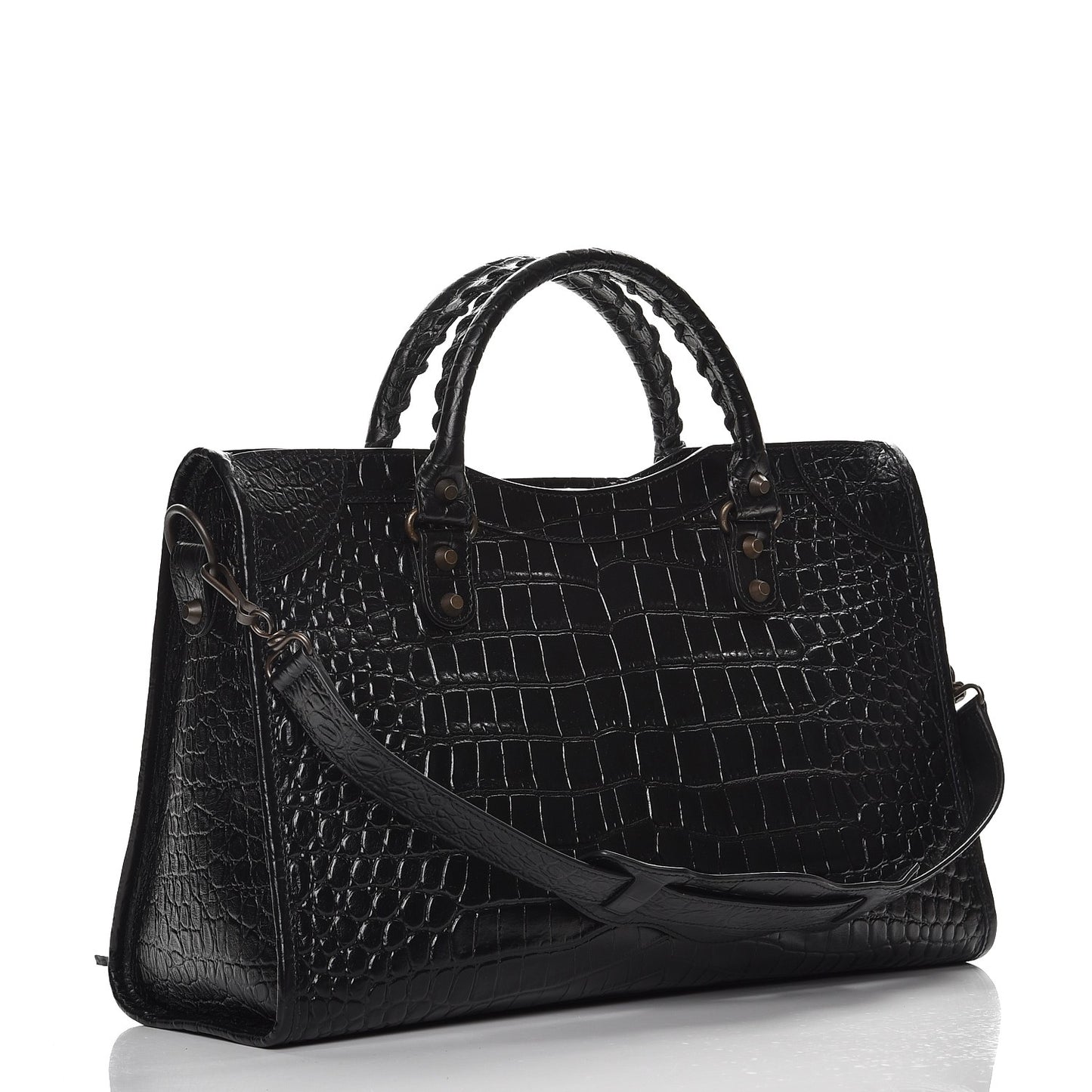 Calfskin Crocodile Embossed Classic Hardware City Black