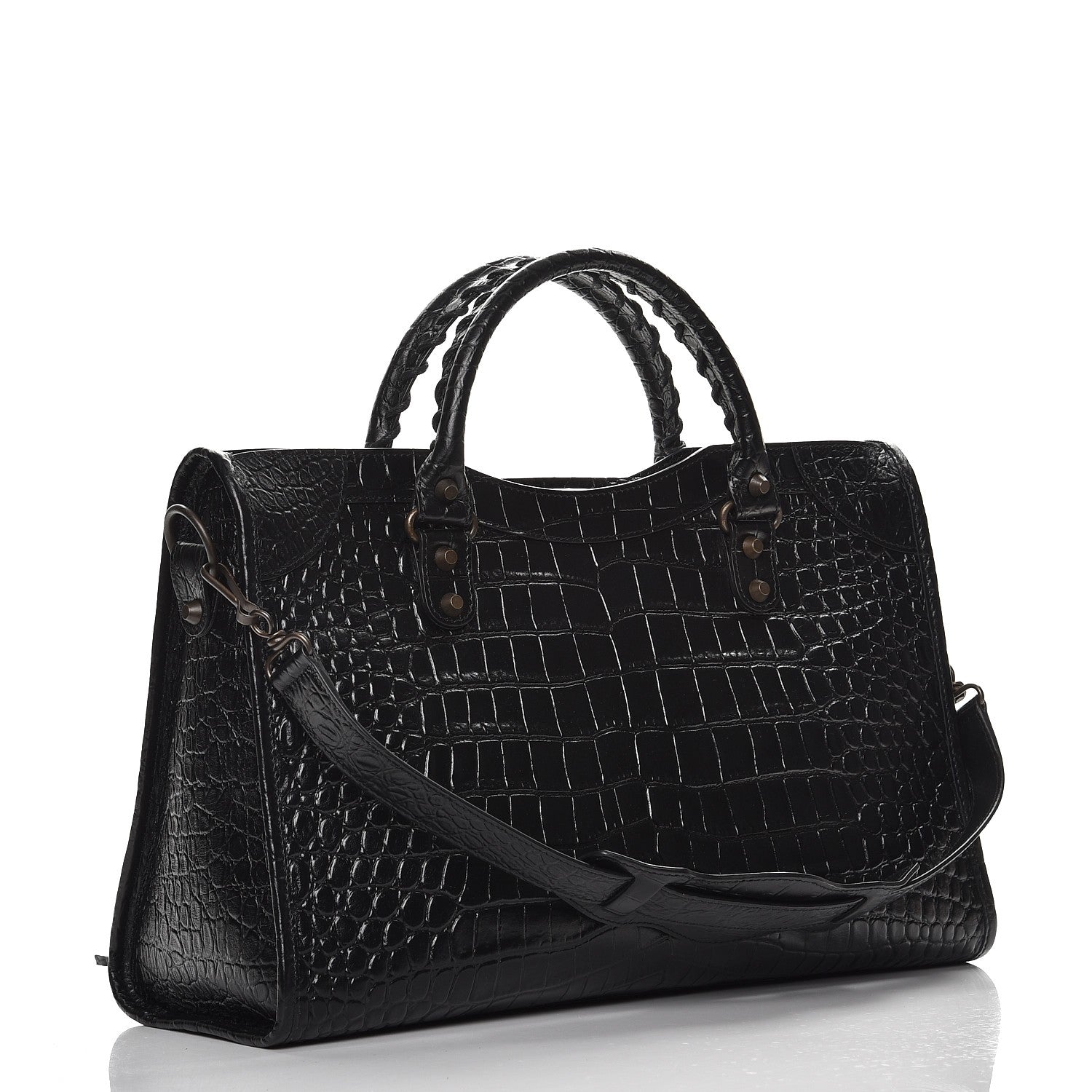 Balenciaga Calfskin Crocodile Embossed Classic Hardware City Black 4 of 10