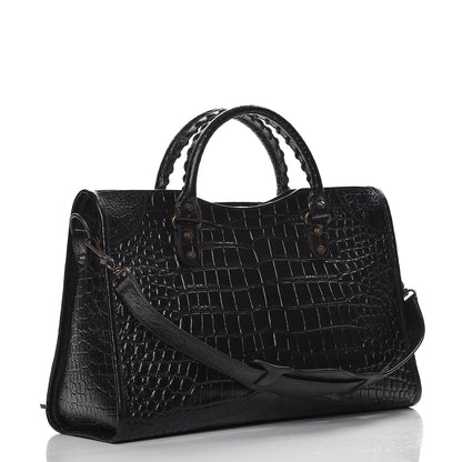 Balenciaga Calfskin Crocodile Embossed Classic Hardware City Black 4 of 10