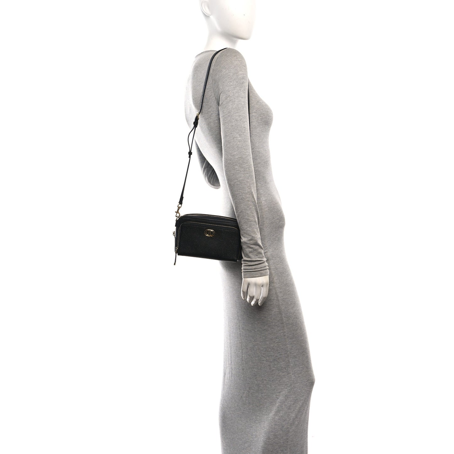 Grained Calfskin Caro Double Pouch Black