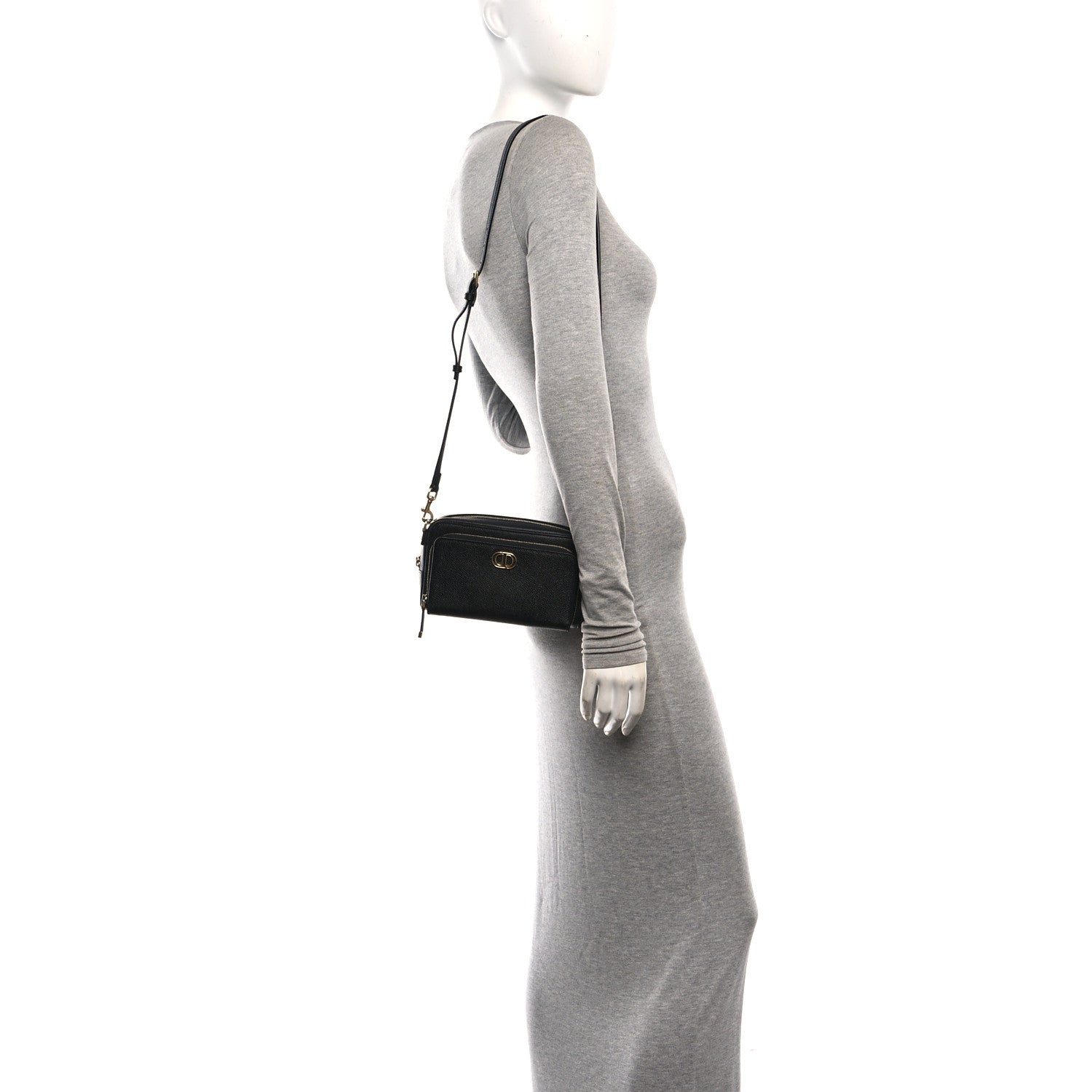 Christian Dior Grained Calfskin Caro Double Pouch Black 2 of 10