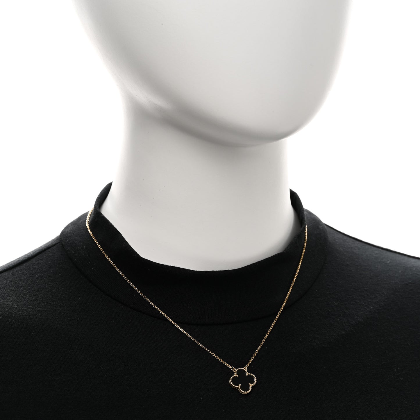 18K Yellow Gold Black Onyx Vintage Alhambra Pendant Necklace