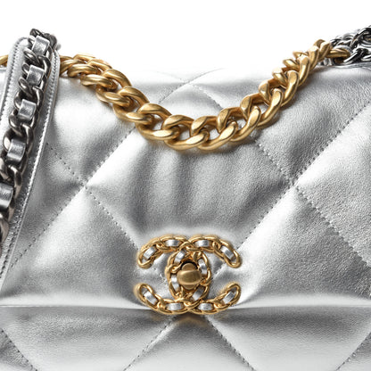 Chanel Metallic Lambskin Quilted Medium Chanel 19 Flap Silver 10 of 10