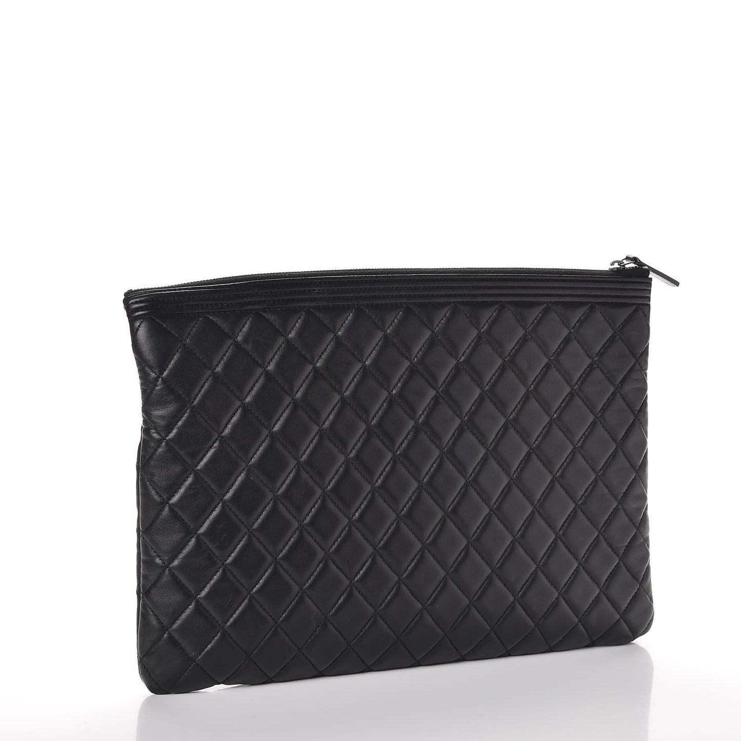 Lambskin Quilted Large Boy Cosmetic Case Black