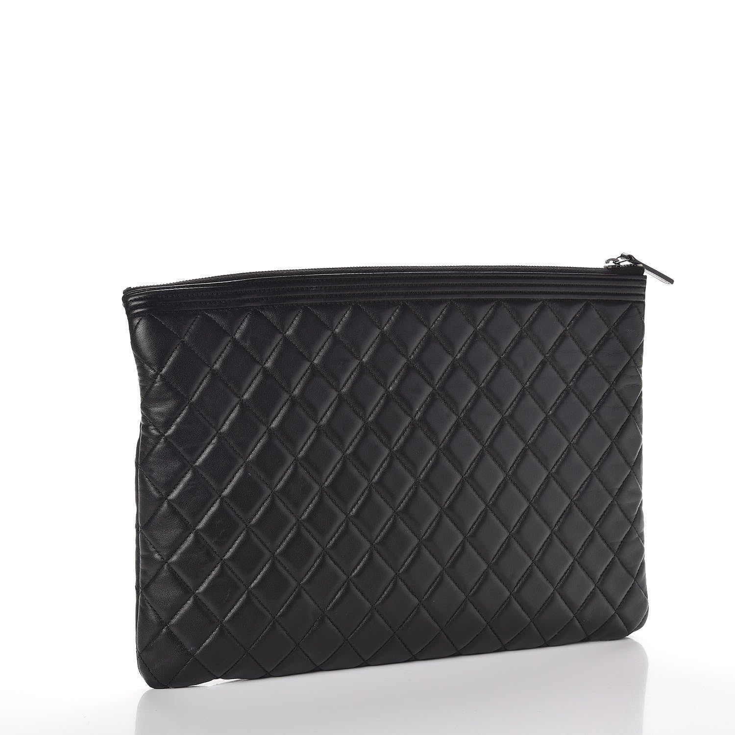 Chanel Lambskin Quilted Large Boy Cosmetic Case Black 3 of 9