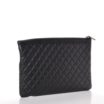 Chanel Lambskin Quilted Large Boy Cosmetic Case Black 3 of 9