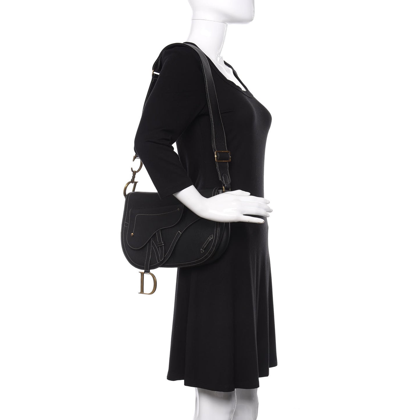 Grained Calfskin Double Saddle Bag Black