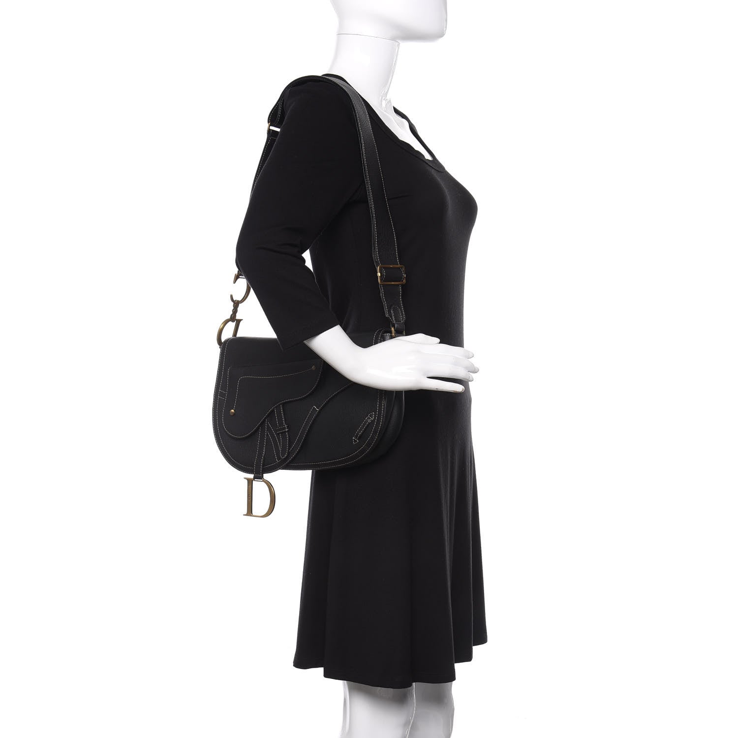 Christian Dior Grained Calfskin Double Saddle Bag Black 2 of 10