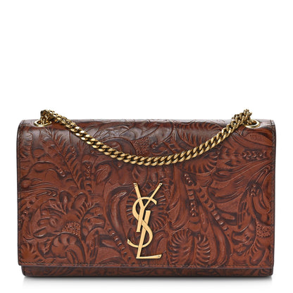 Saint Laurent Calfskin Floral Tooling Embossed Medium Classic Monogram Kate Satchel Toasted Brown 1 of 10