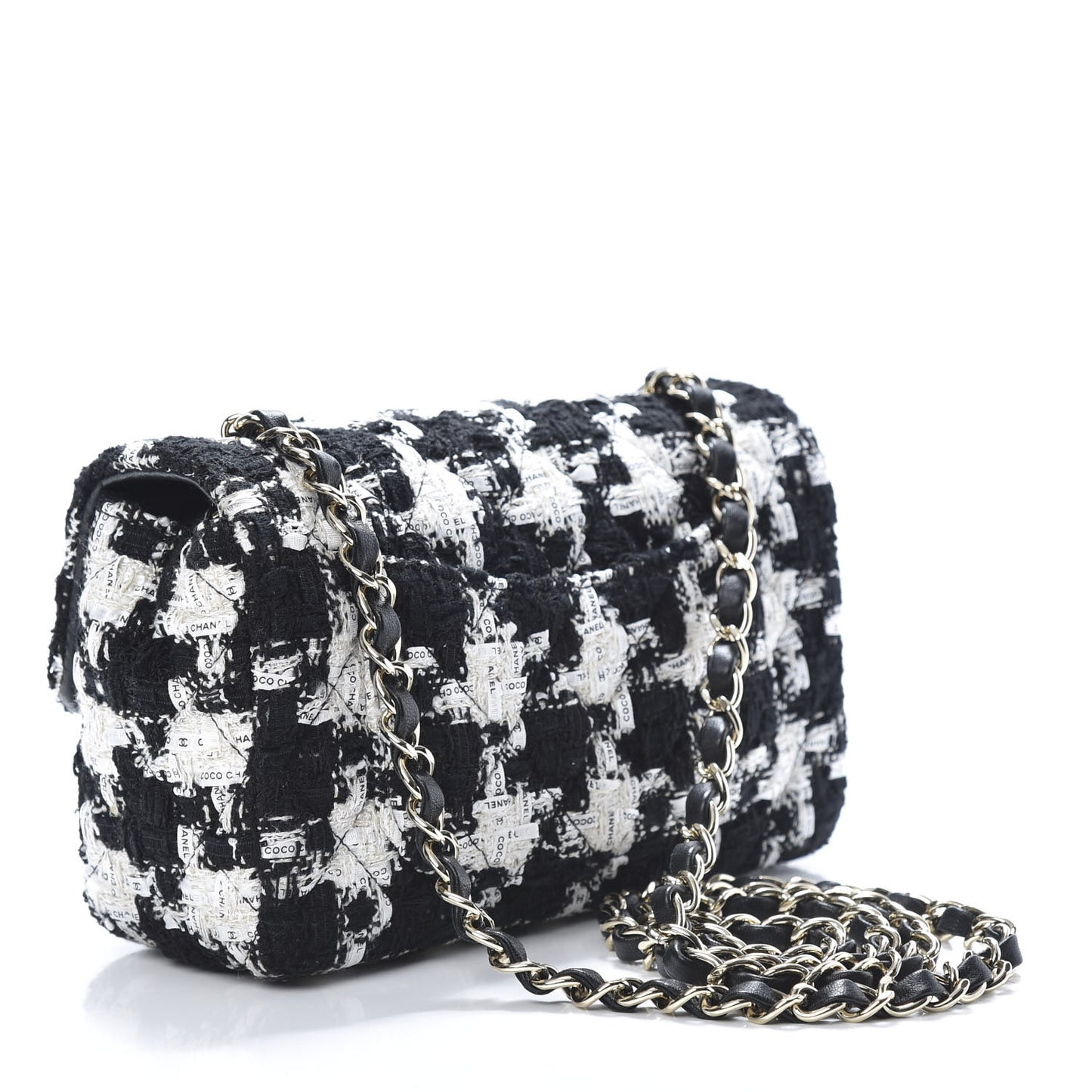 Tweed Quilted Mini Rectangular Flap Black Ecru White