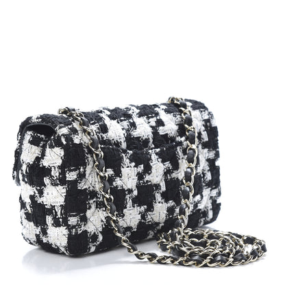 Chanel Tweed Quilted Mini Rectangular Flap Black Ecru White 2 of 12