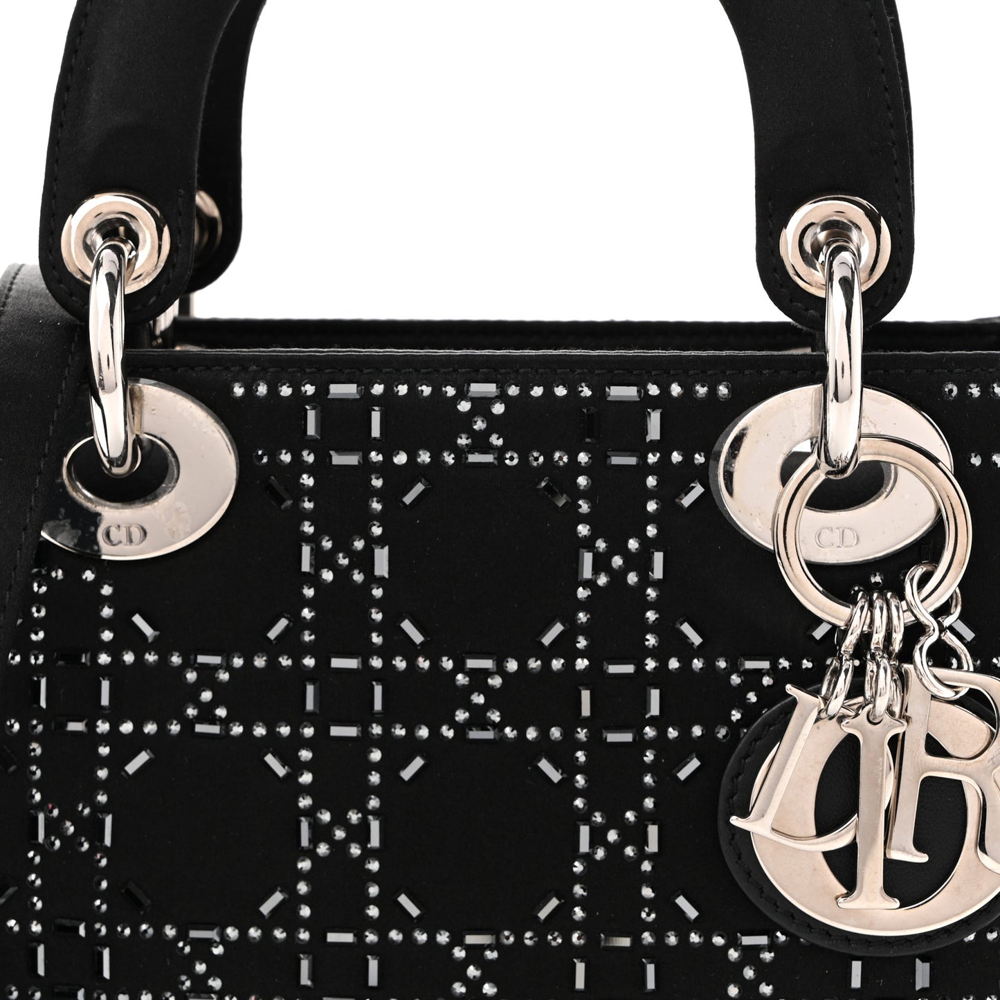 Satin Crystal Cannage Mini Lady Dior Black