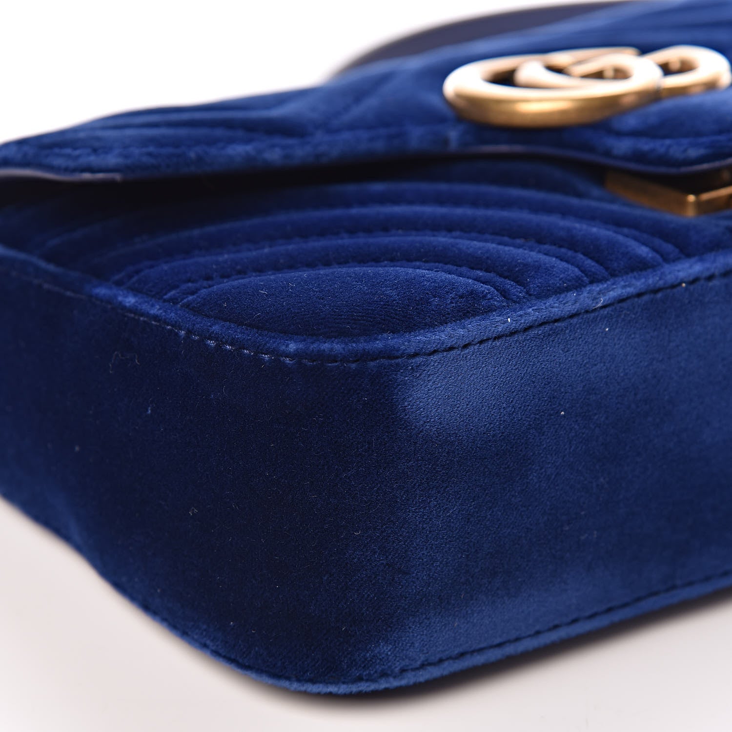 Gucci Velvet Matelasse Mini GG Marmont Shoulder Bag Cobalt Blue 9 of 10