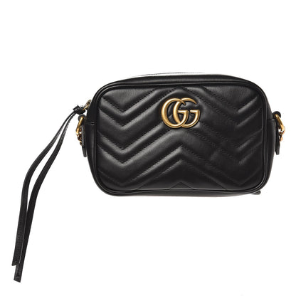Gucci Calfskin Matelasse Mini GG Marmont Chain Shoulder Bag Black 1 of 8
