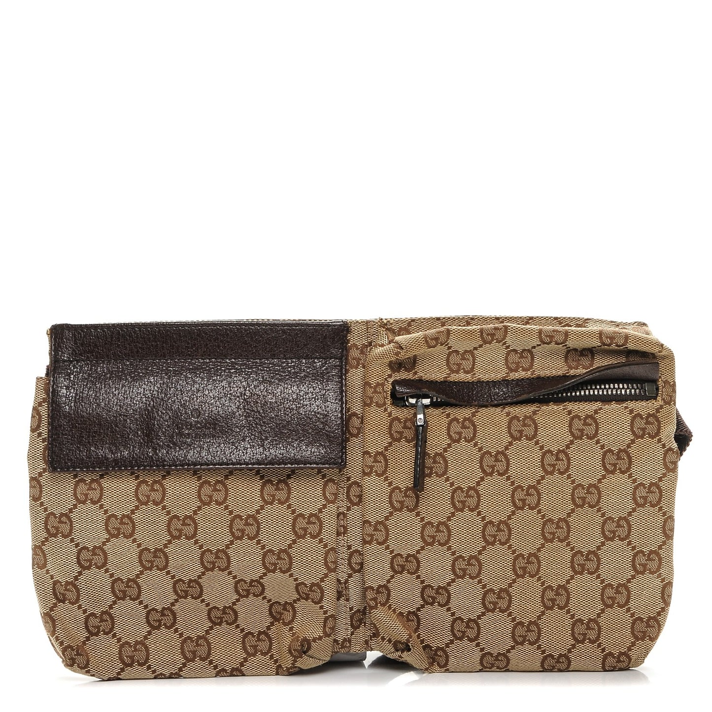 GG Monogram Double Pocket Belt Bag Dark Brown