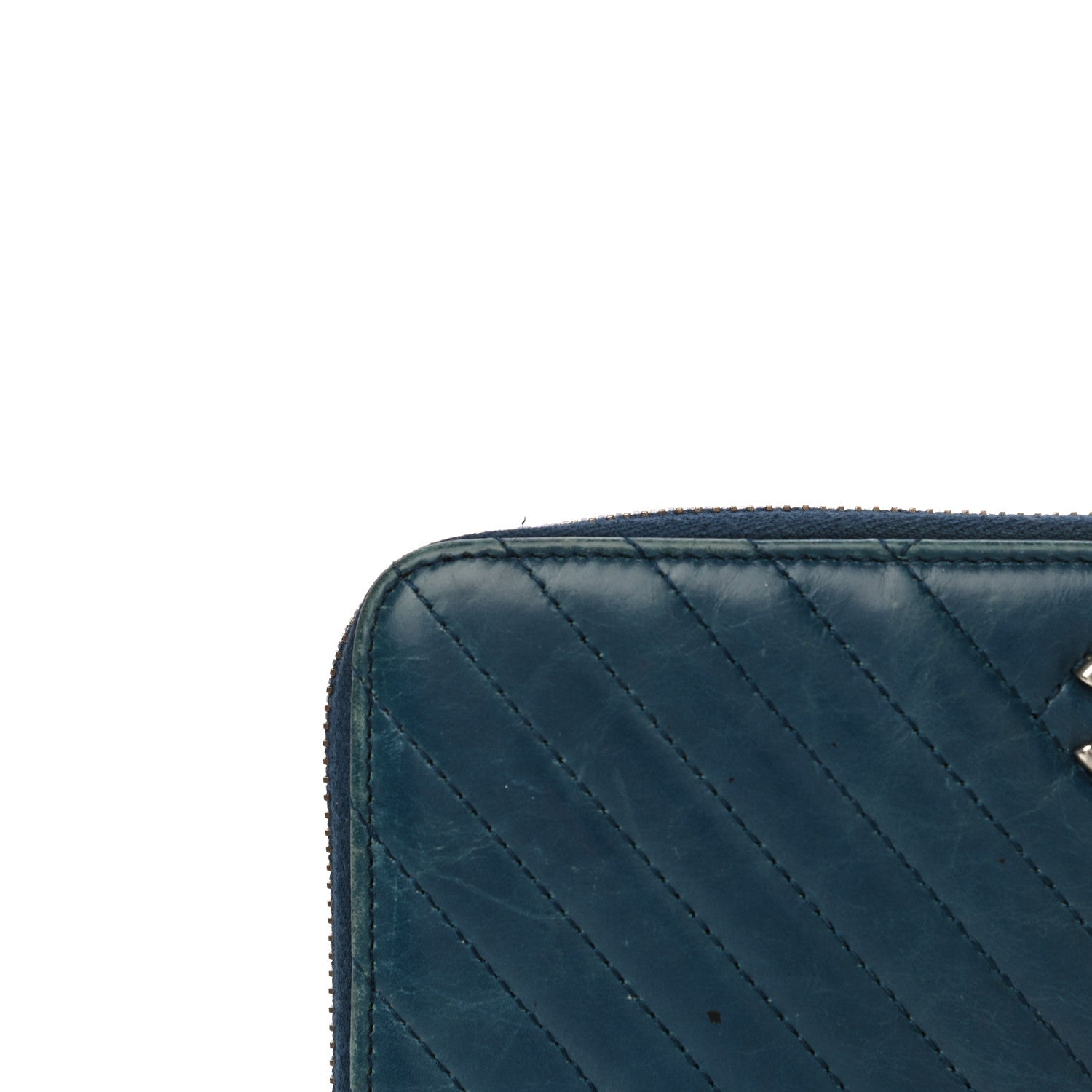 Chanel Glazed Calfskin Quilted Small Coco Boy Zip Around Wallet Blue 17 of 26