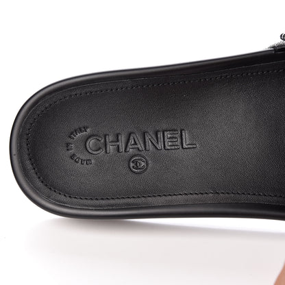 Chanel Fantasy Lambskin Pearl Chain CC Flat Mules 40 Silver Black 9 of 11