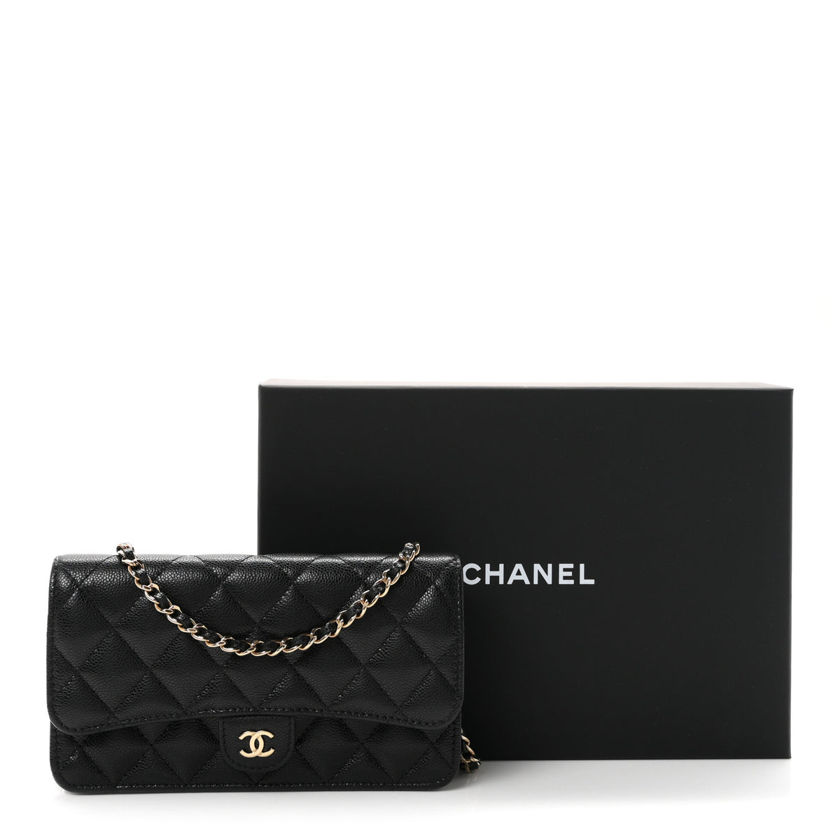 Caviar Quilted Flap Phone Holder With Chain Black