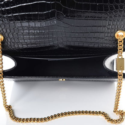 Saint Laurent Calfskin Crocodile Embossed Medium Classic Monogram Kate Tassel Satchel Black 5 of 7