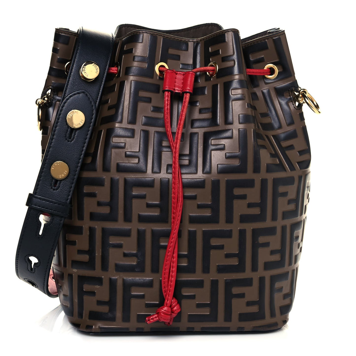 Vitello Grace F is Fendi Bi-Color FF 1974 Embossed Grande Mon Tresor Bucket Bag Maya Black Fragola