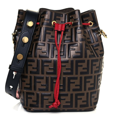 Fendi Vitello Grace F is Fendi Bi-Color FF 1974 Embossed Grande Mon Tresor Bucket Bag Maya Black Fragola 1 of 11