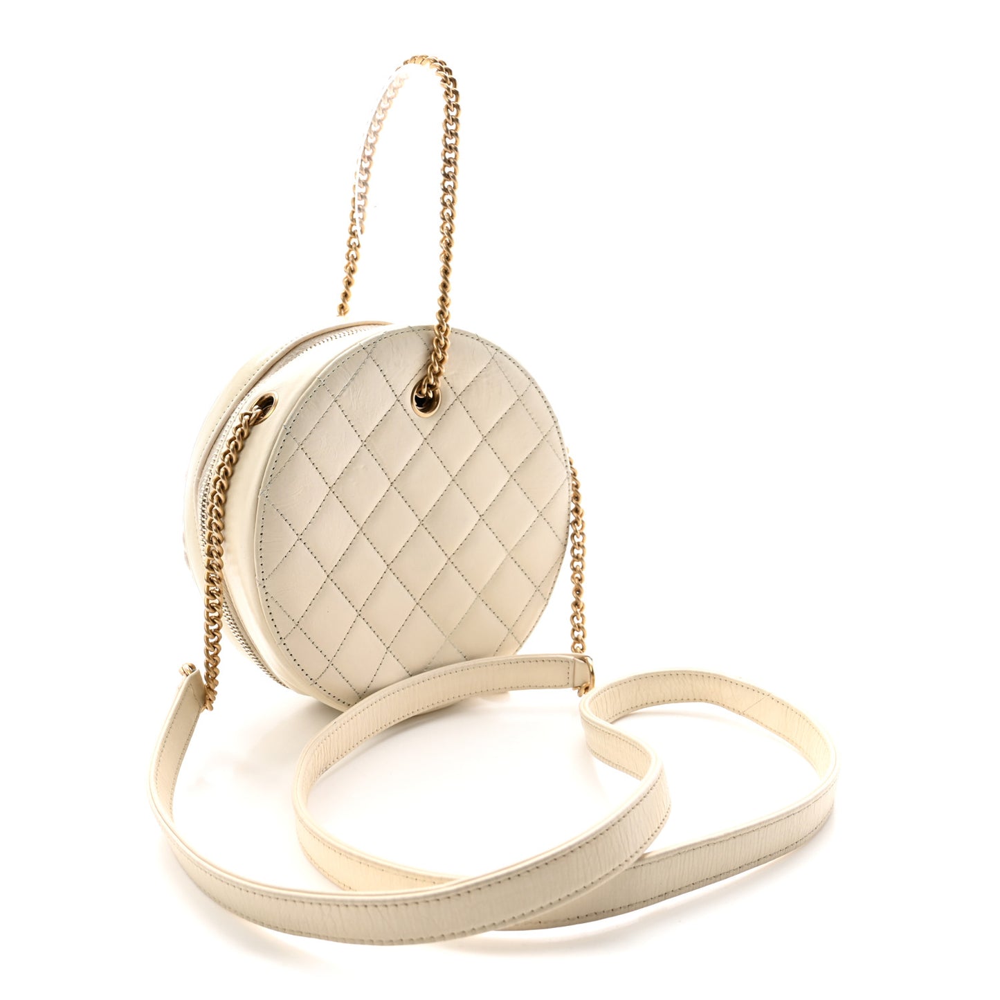 Crumpled Calfskin Cotton Small En Vogue Round Bag White