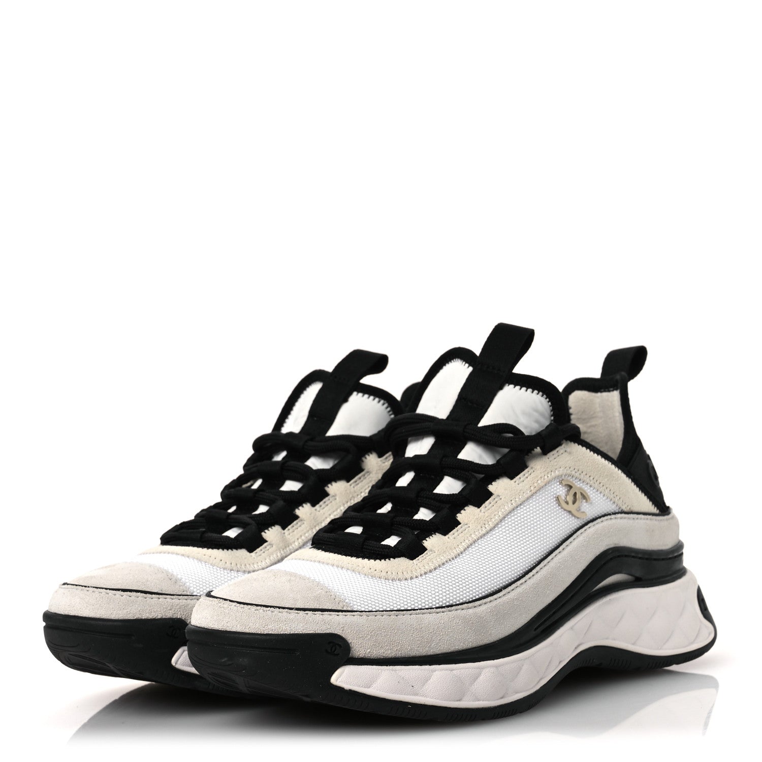 Chanel Velvet Calfskin Mixed Fibers CC Sneakers 38 Ivory Black 4 of 11