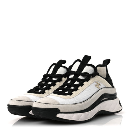 Chanel Velvet Calfskin Mixed Fibers CC Sneakers 38 Ivory Black 4 of 11