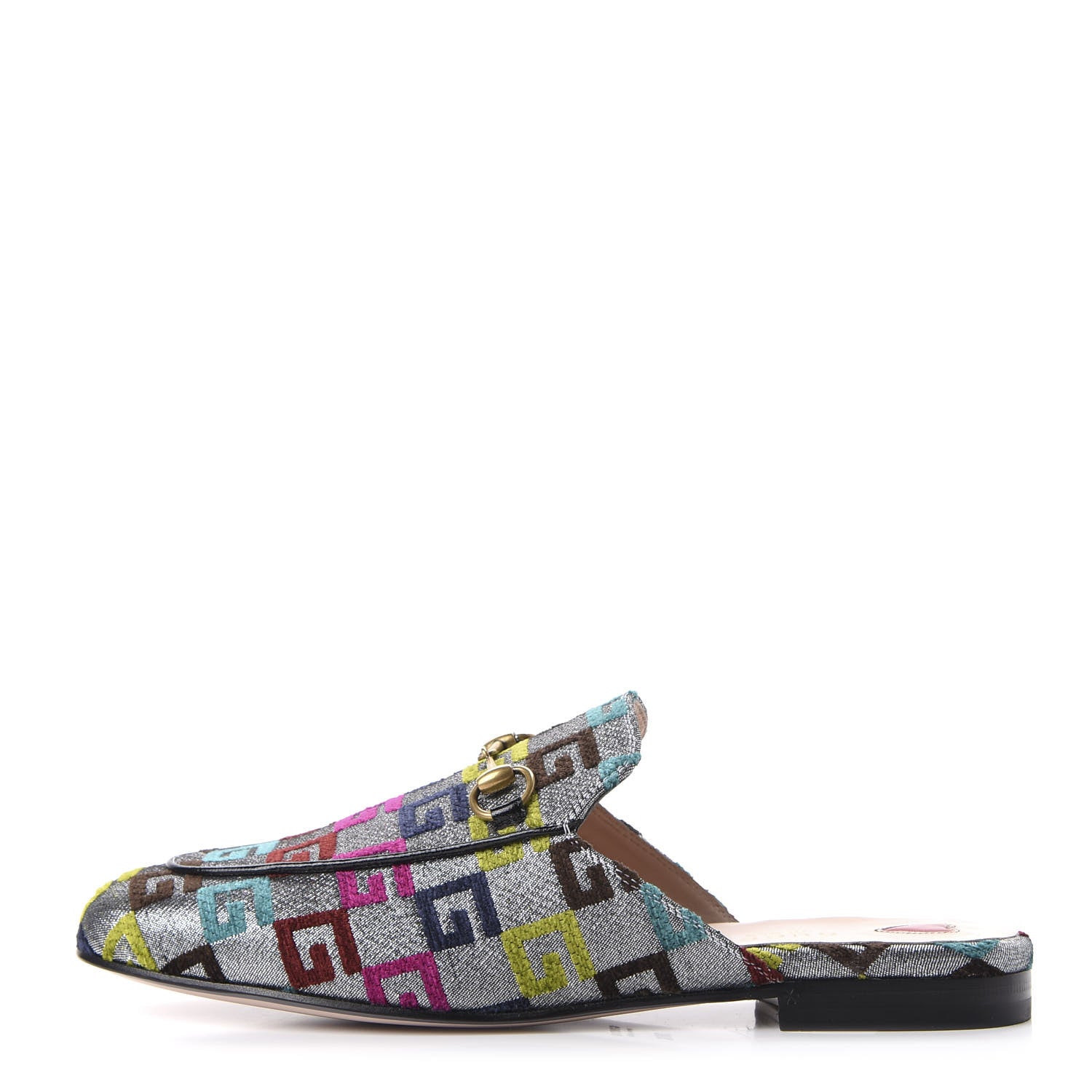 Gucci Velvet Lurex Square G Womens Princetown Slippers 38.5 Silver Multicolor 1 of 9