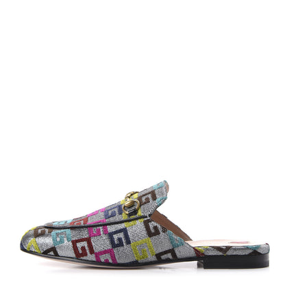 Gucci Velvet Lurex Square G Womens Princetown Slippers 38.5 Silver Multicolor 1 of 9