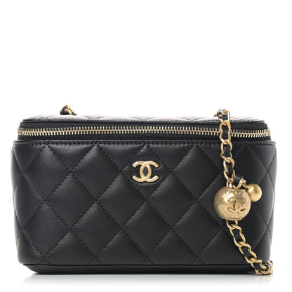 Chanel Lambskin Quilted Pearl Crush Small Vanity Case With Chain Black 1 of 9