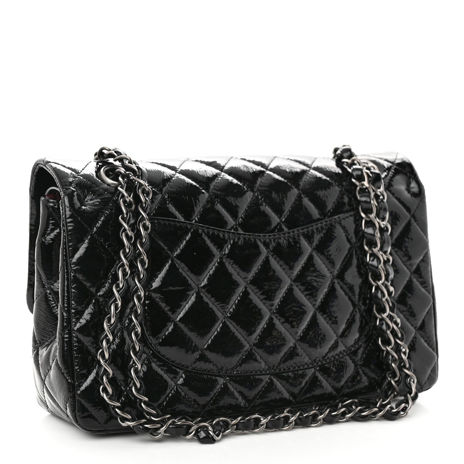 Chanel Crumpled Patent Quilted Medium Double Flap Black 3 of 14