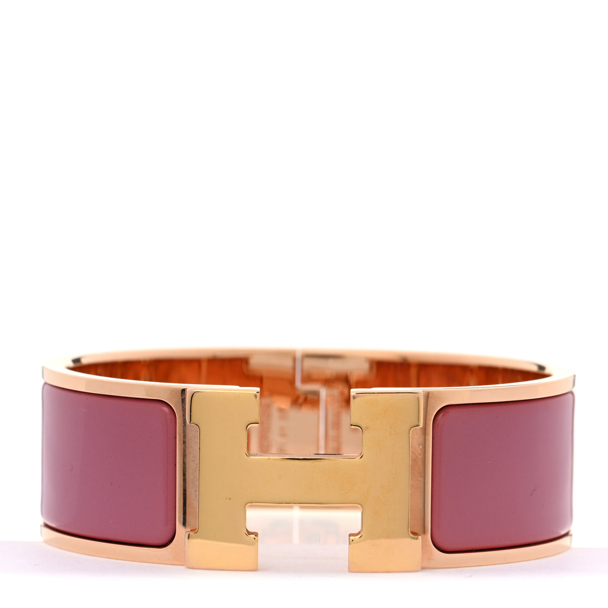 Hermes Enamel Wide Clic Clac H Bracelet GM Rose Velours 1 of 4