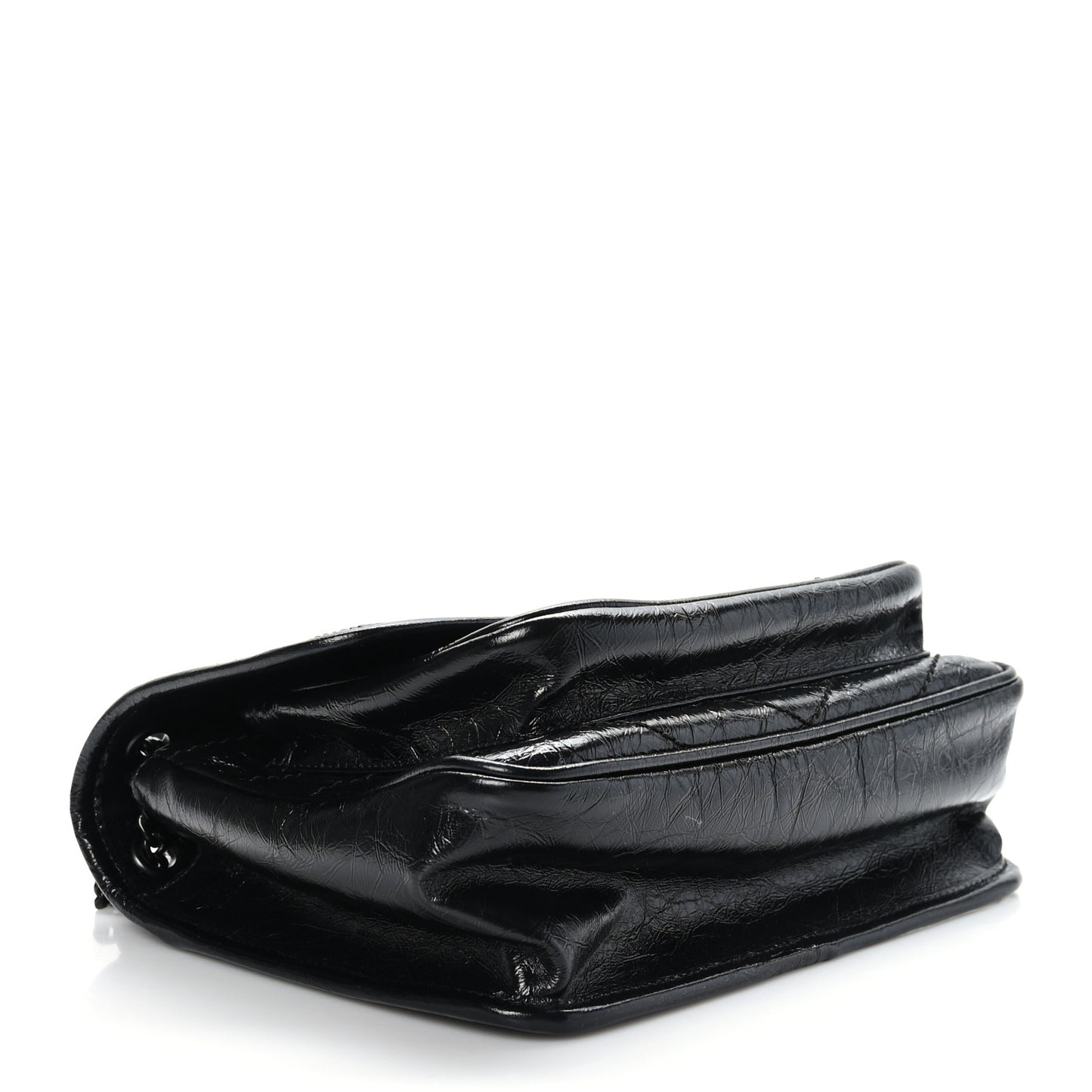 Crinkled Calfskin Matelasse Monogram Baby Niki Chain Satchel Black