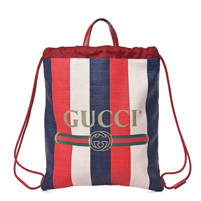 Gucci Canvas Logo Sylvie Stripe Drawstring Backpack Red 1 of 9