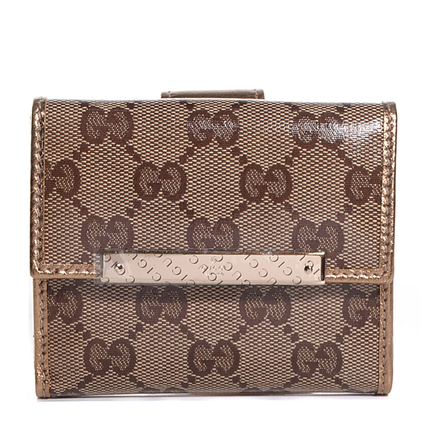 Crystal Monogram Metal Bar French Flap Wallet Gold