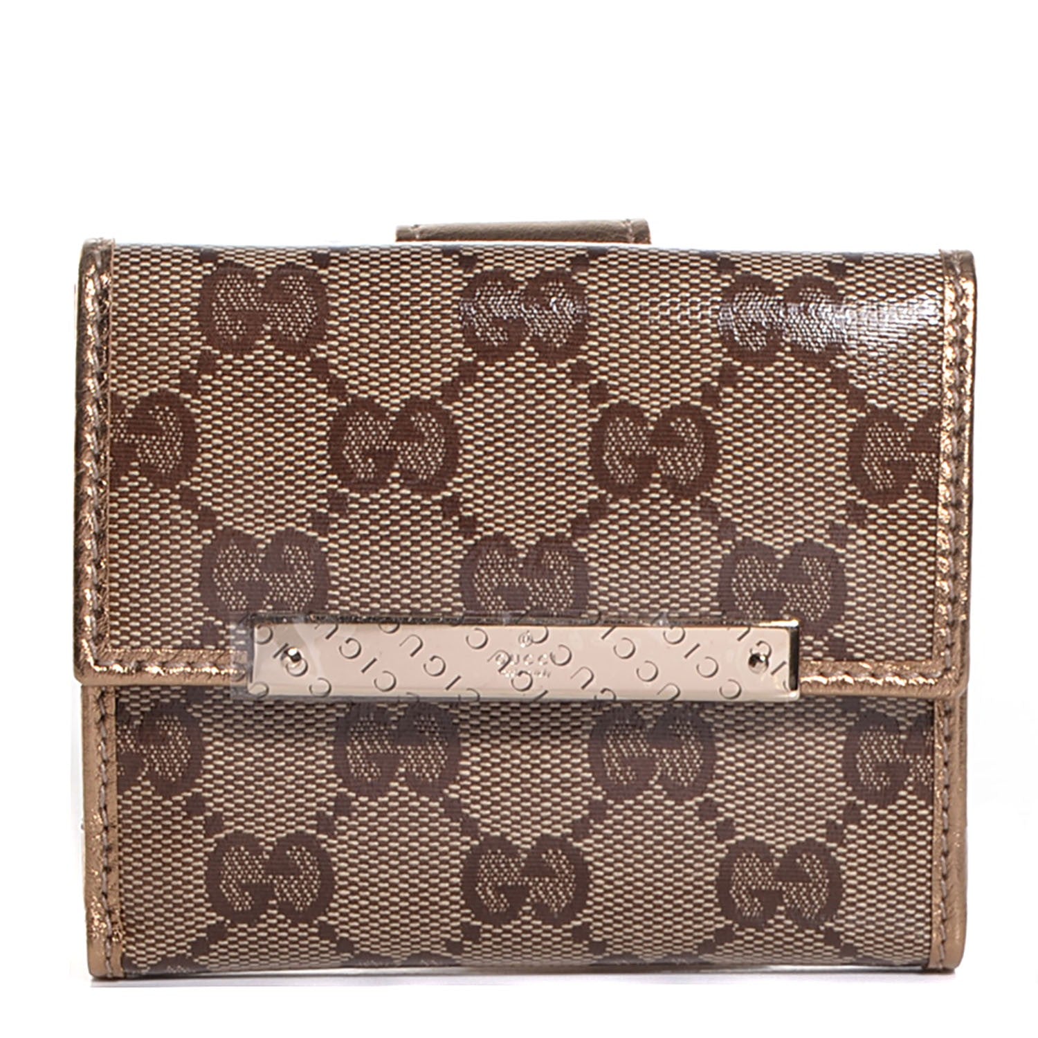 Gucci Crystal Monogram Metal Bar French Flap Wallet Gold 1 of 8
